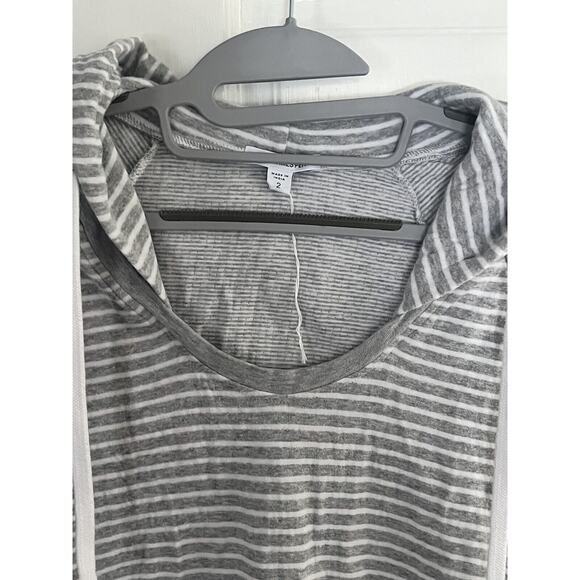 JAMES PERSE Striped Pullover Sweater Hoodie •2/ S• Top Funnel Neck Hooded Cotton - Picture 7 of 9